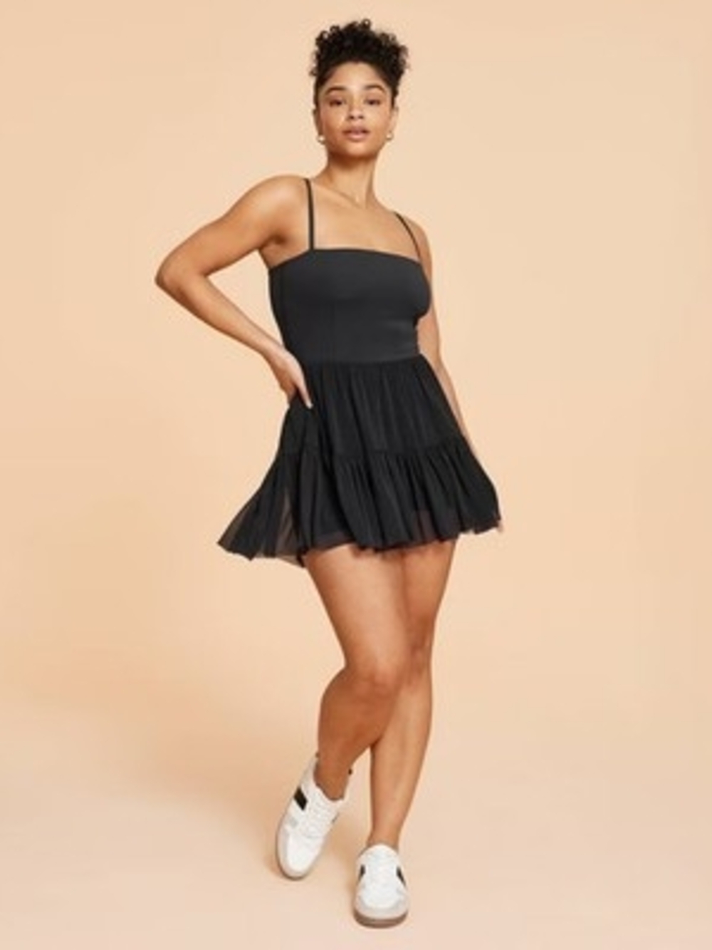 Blogilates Black Spaghetti Strap Tiered Mini Dress Athletic Balarina Dress Xs
